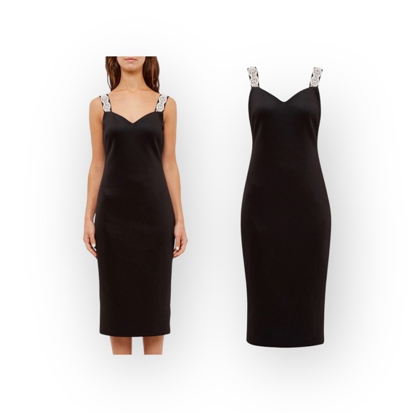 new Ted Baker ❃ Crystal Embellished Strap Midi Cocktail Dress ❃ Black Small 4 6 - Picture 14 of 15